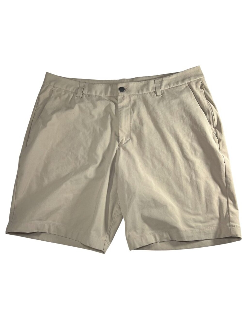 Lululemon Mens Beige ABC Classic Fit Chino Shorts Warpstreme Size 38 Zip Pocket